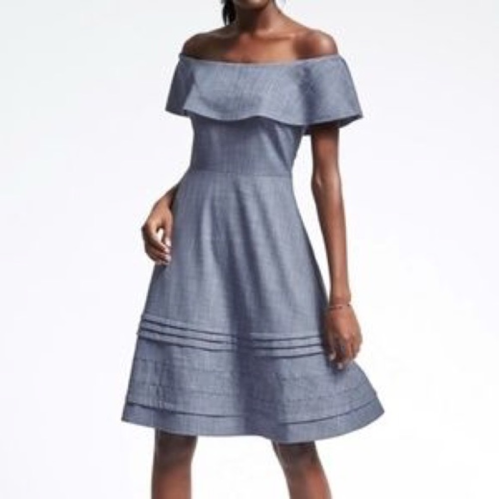 Banana Republic Off Shoulder Ruffle Midi Dress